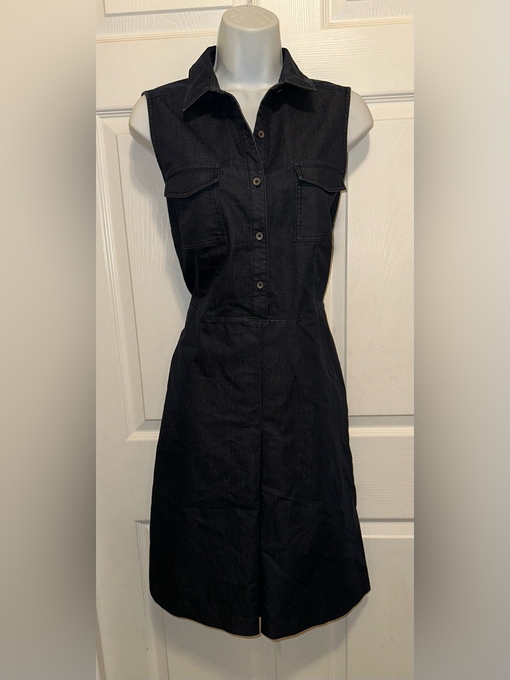 Halogen Navy Sleeveless Denim Shirt Dress